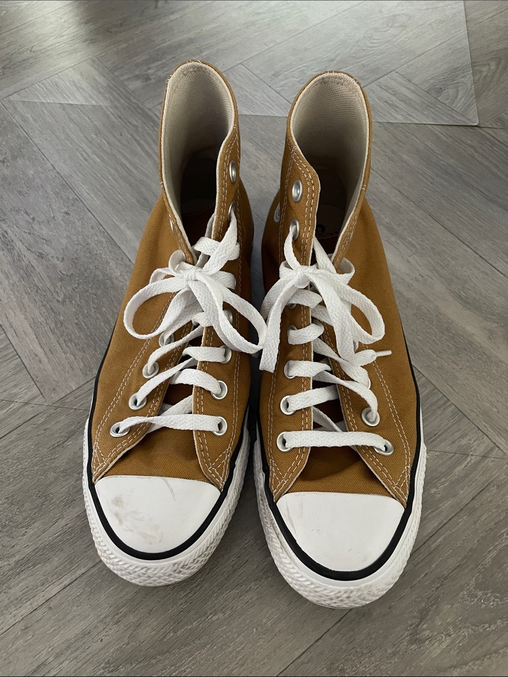 Converse High Top Sneakers in Camel with White Accents - Picture 2 of 6